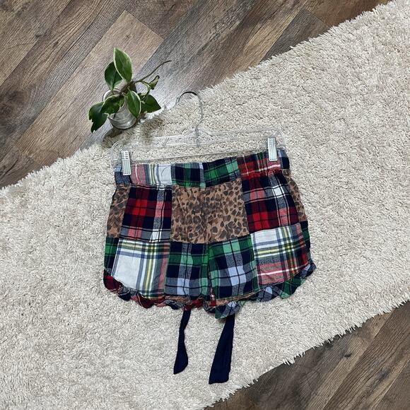 Aerie Size Small Plaid Leopard Print Patchwork Ruffle Pull On Pajama Shorts - Picture 3 of 4